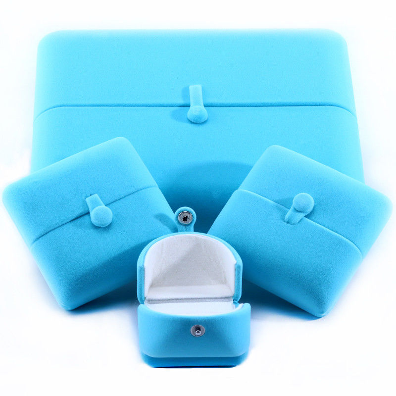 elegant double door jewelry box hign end blue velvet jewellery box with logo