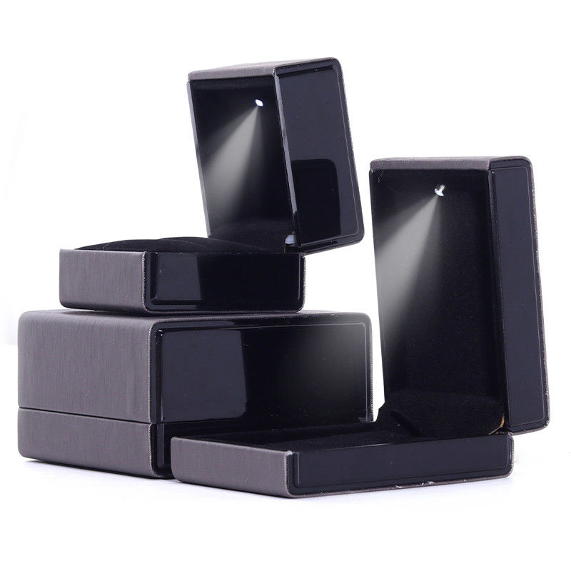 Hanhong Custom Logo LED Light Jewelry Packaging Box in Gray for Bracelet Necklace and Ring