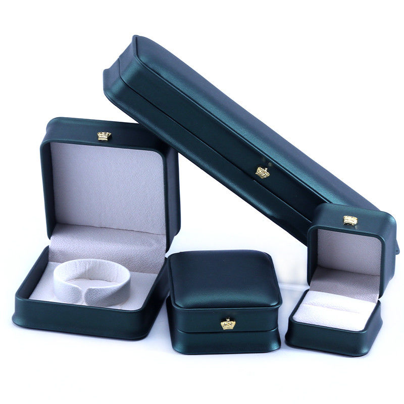 Green Crown Design Luxury PU Leather Jewelry Box for Bracelet Necklace Ring and Green