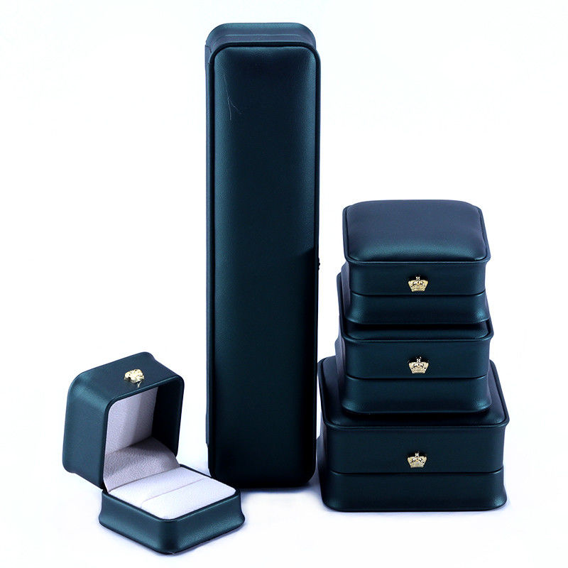 Green Crown Design Luxury PU Leather Jewelry Box for Bracelet Necklace Ring and Green