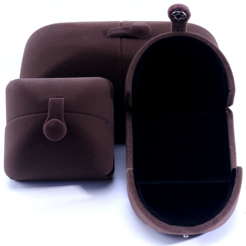 elegant double door jewelry box hign end brown velvet jewellery box with logo