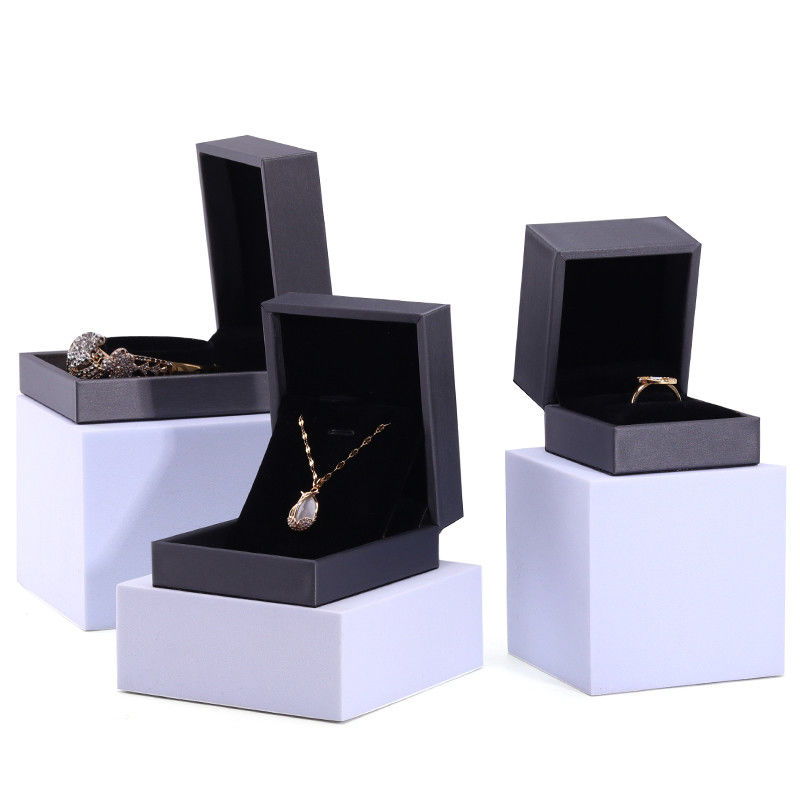 Silver Velvet Jewelry Packaging Box with Custom Logo and Thick Sponge Necklace Ring Box