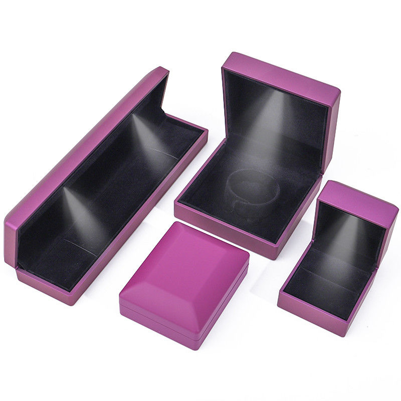 Custom Logo Rectangle Purple LED Jewelry Box for and Retail in Rectangle Shape