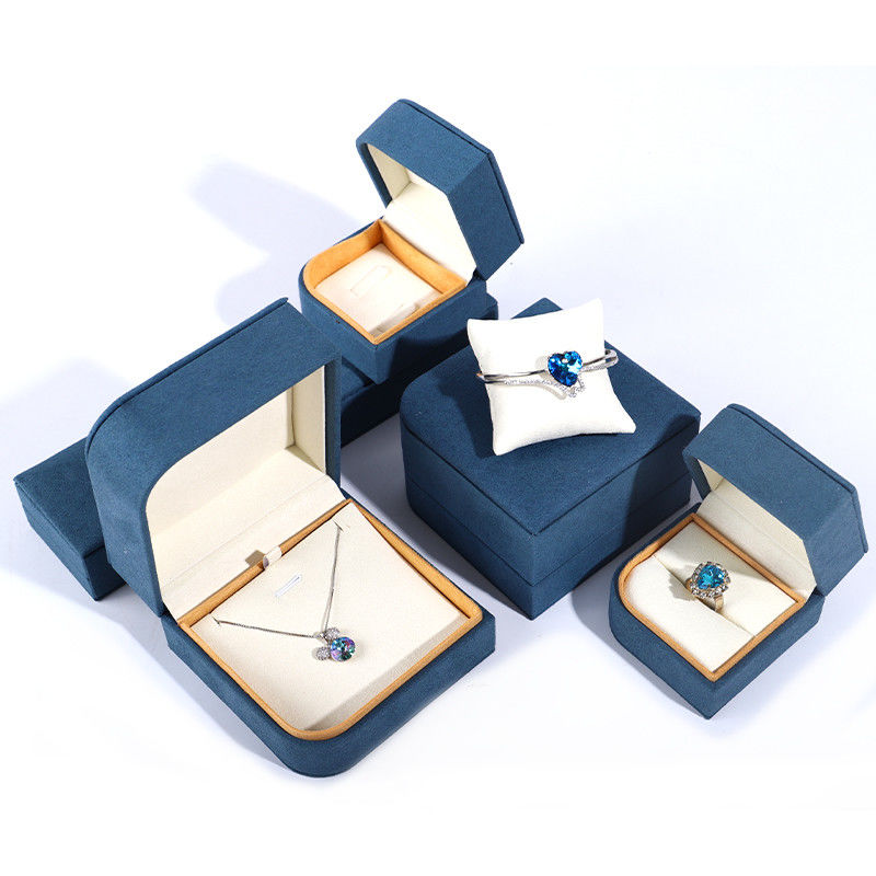 Blue Microfiber Leather Jewelry Packaging Box for Ring Pair Earrings Hanhong 7*7*5cm