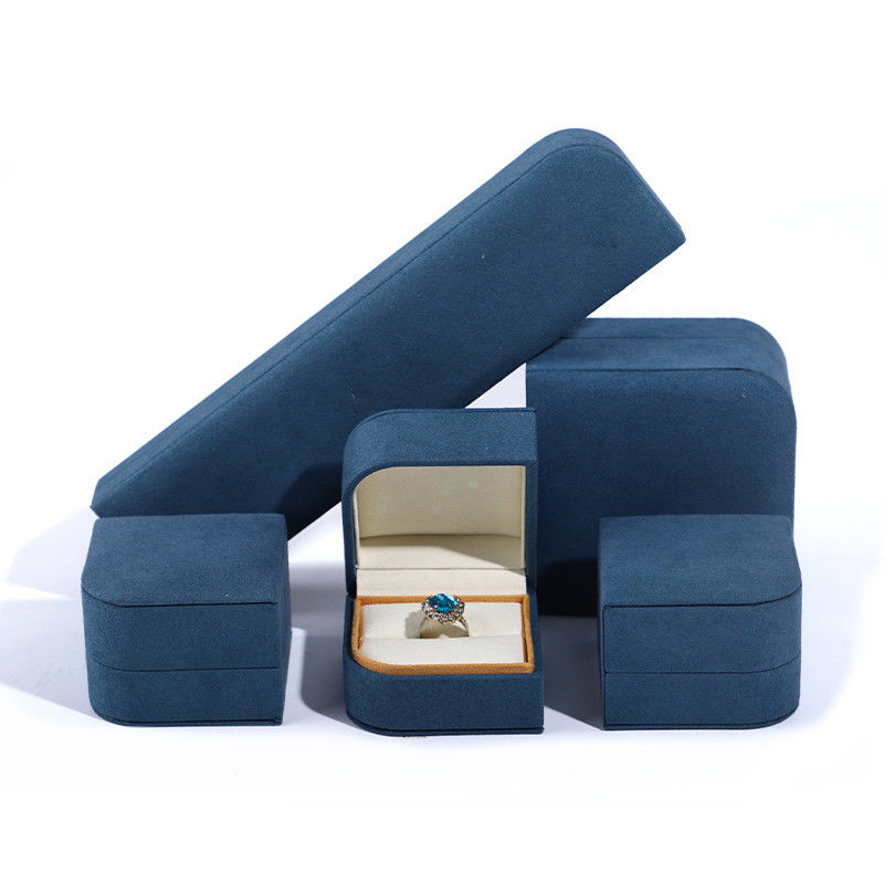 Blue Microfiber Leather Jewelry Packaging Box for Ring Pair Earrings Hanhong 7*7*5cm