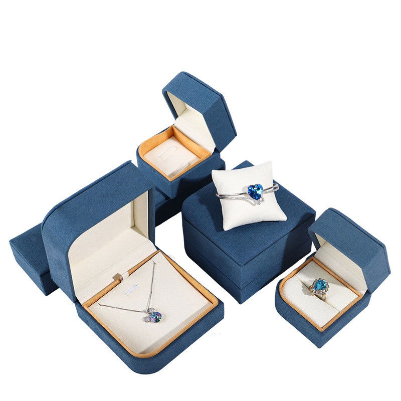 Blue Microfiber Leather Jewelry Packaging Box for Ring Pair Earrings Hanhong 7*7*5cm