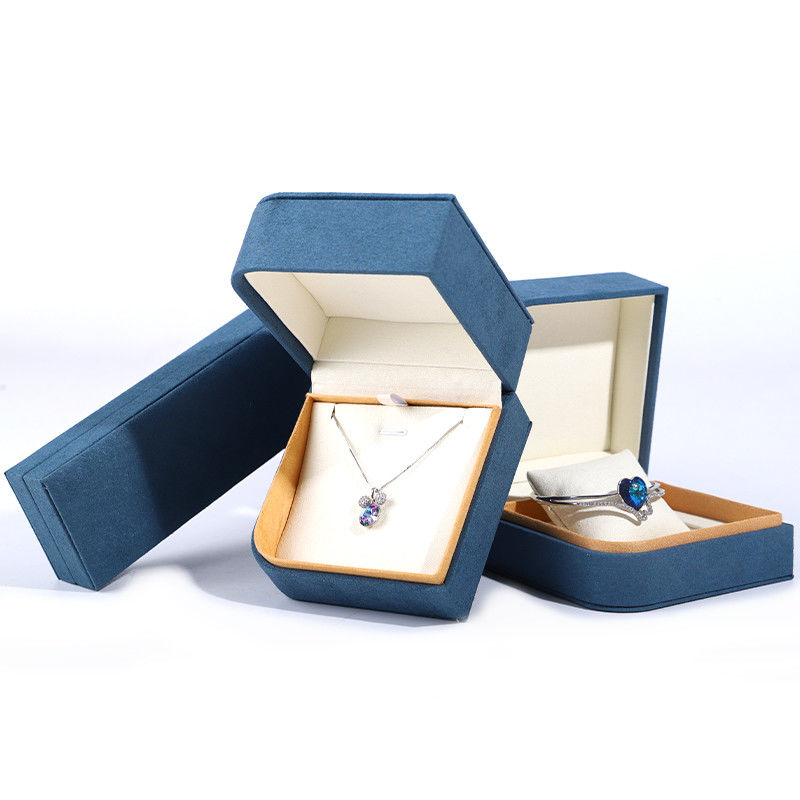 Blue Microfiber Leather Jewelry Packaging Box for Ring Pair Earrings Hanhong 7*7*5cm