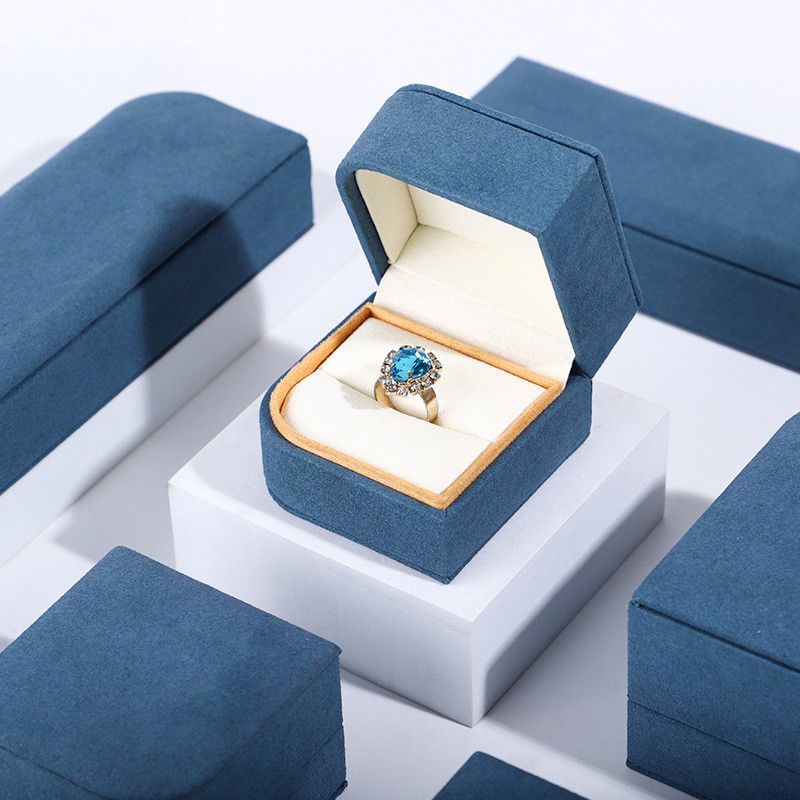 Blue Microfiber Leather Jewelry Packaging Box for Ring Pair Earrings Hanhong 7*7*5cm