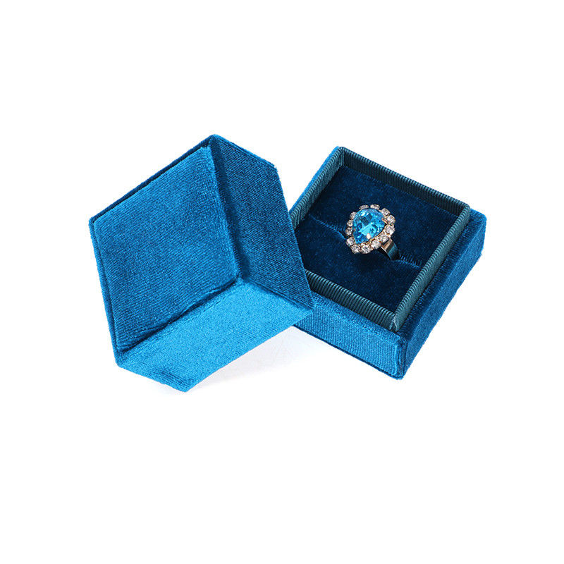 Light Blue Square Ring Storage Box for Customized Size Velvet Jewelry Display in Velvet