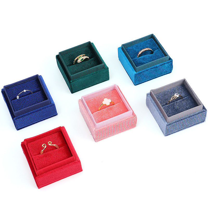 Hanhong Luxury Customized Blue Square Ring Storage Box for Wedding Engagement Paper