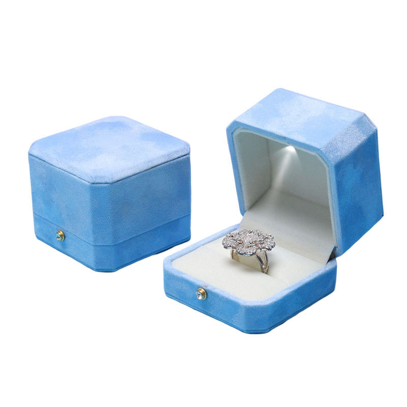 Blue Velvet Octagonal LED Jewelry Boxes Hanhong Screen's Custom Solution for Packaging