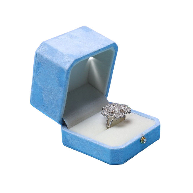 Blue Velvet Octagonal LED Jewelry Boxes Hanhong Screen's Custom Solution for Packaging