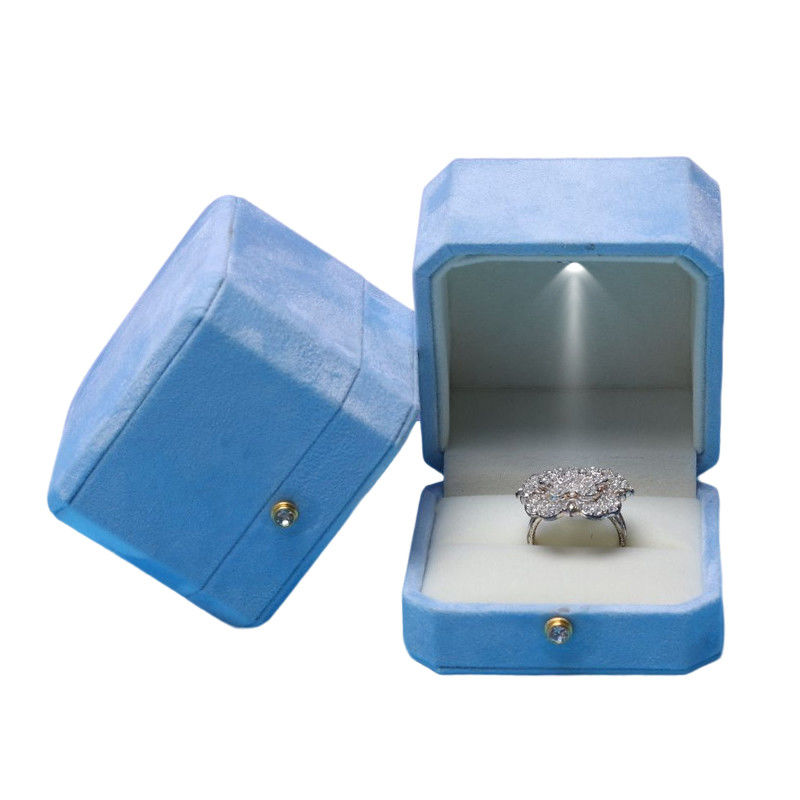 Blue Velvet Octagonal LED Jewelry Boxes Hanhong Screen's Custom Solution for Packaging