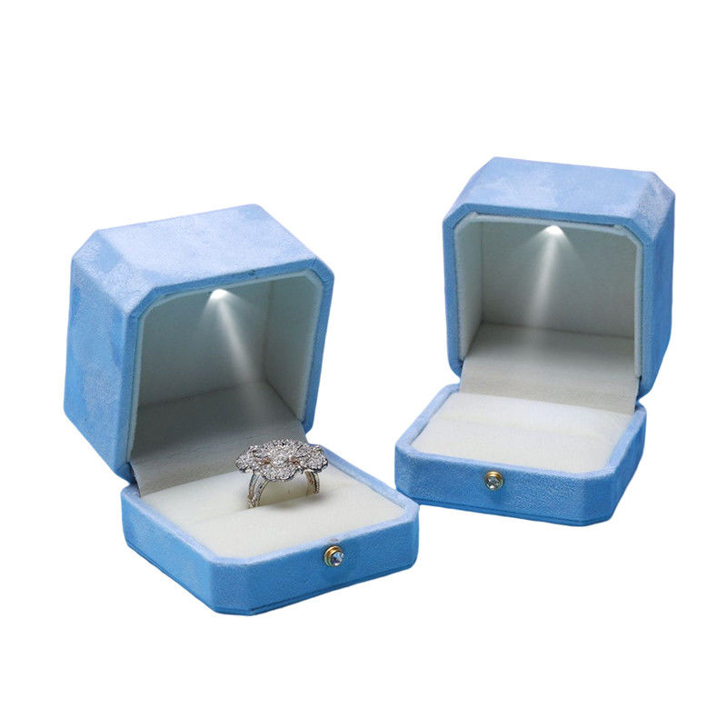 Blue Velvet Octagonal LED Jewelry Boxes Hanhong Screen's Custom Solution for Packaging
