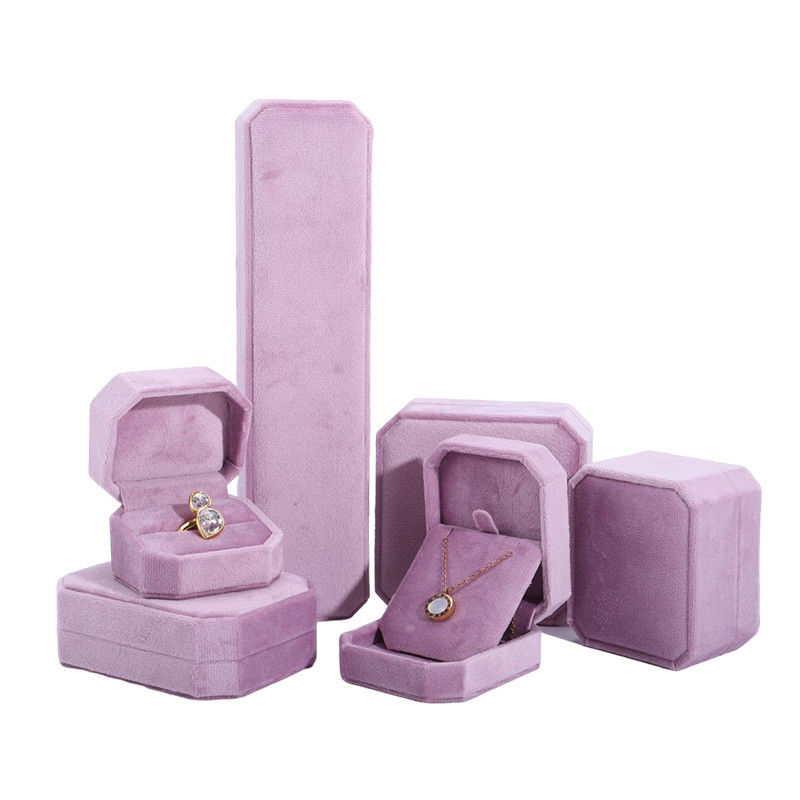Custom Logo Velvet Jewelry Box for Hanhong Pink Necklace Bracelet Ring Packaging