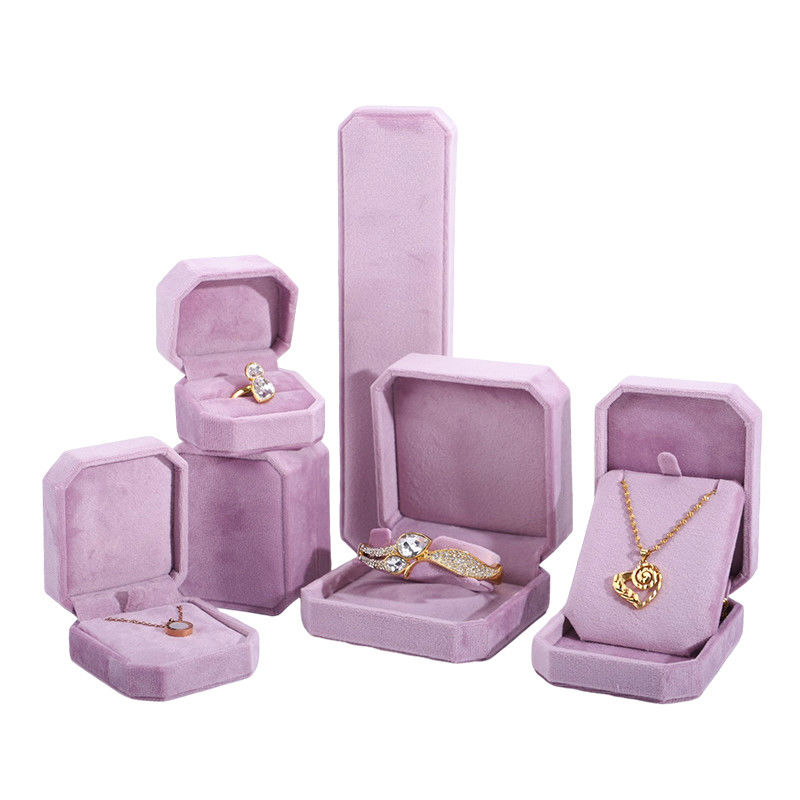 Custom Logo Velvet Jewelry Box for Hanhong Pink Necklace Bracelet Ring Packaging