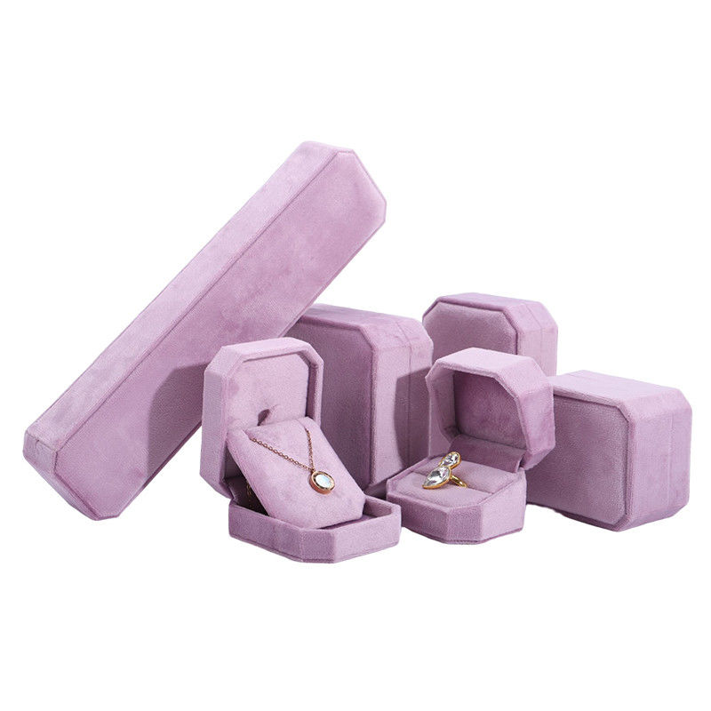 Custom Logo Velvet Jewelry Box for Hanhong Pink Necklace Bracelet Ring Packaging