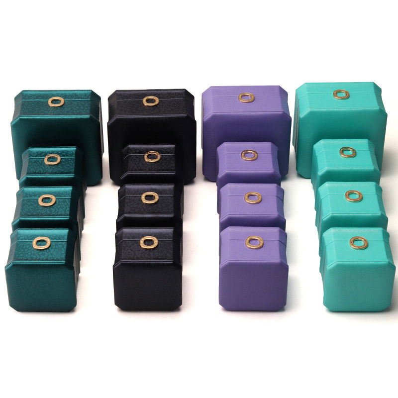 Square Necklace Ring Box with Metal Luxury Leather Jewelry Box Hanhong PU Leather Packaging