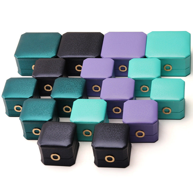 Square Necklace Ring Box with Metal Luxury Leather Jewelry Box Hanhong PU Leather Packaging