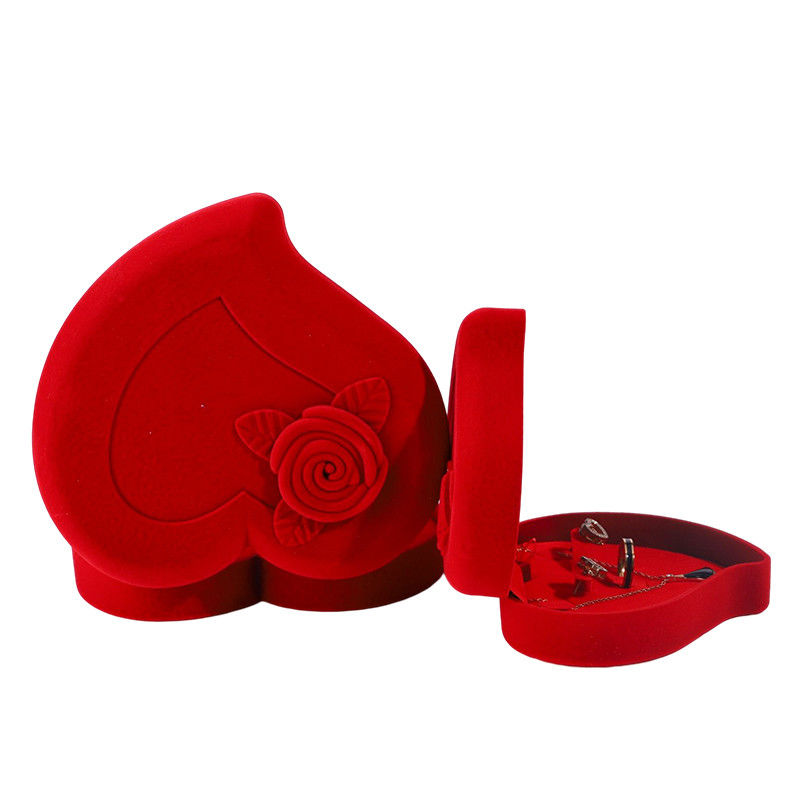Velvet Jewelry Box for Red Love Ring Necklace and Stud Earrings Set Custom Packaging