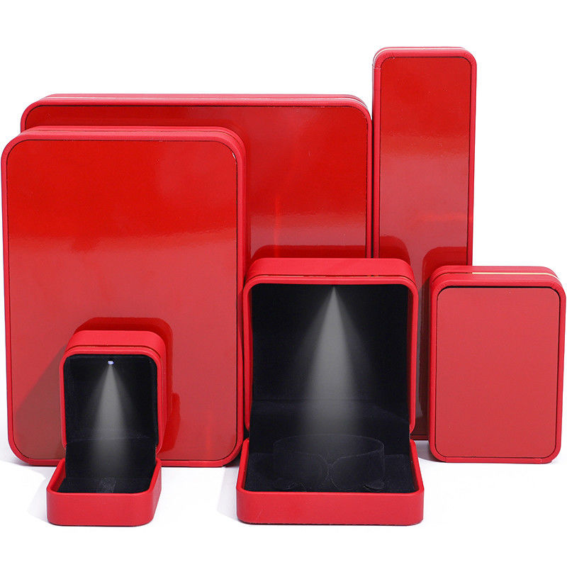 Rectangle LED Lighted Leather Jewelry Box , Custom Jewellery Boxes wholesale