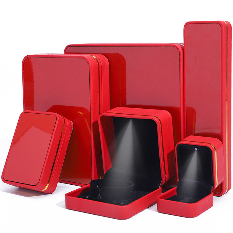 Rectangle LED Lighted Leather Jewelry Box , Custom Jewellery Boxes wholesale