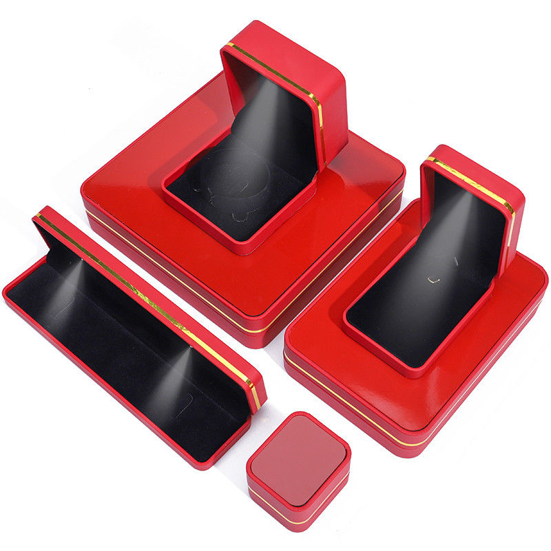 Rectangle LED Lighted Leather Jewelry Box , Custom Jewellery Boxes wholesale