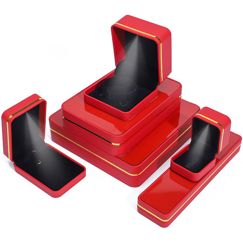 Rectangle LED Lighted Leather Jewelry Box , Custom Jewellery Boxes wholesale