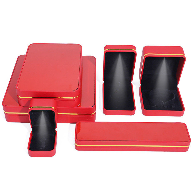 Rectangle LED Lighted Leather Jewelry Box , Custom Jewellery Boxes wholesale