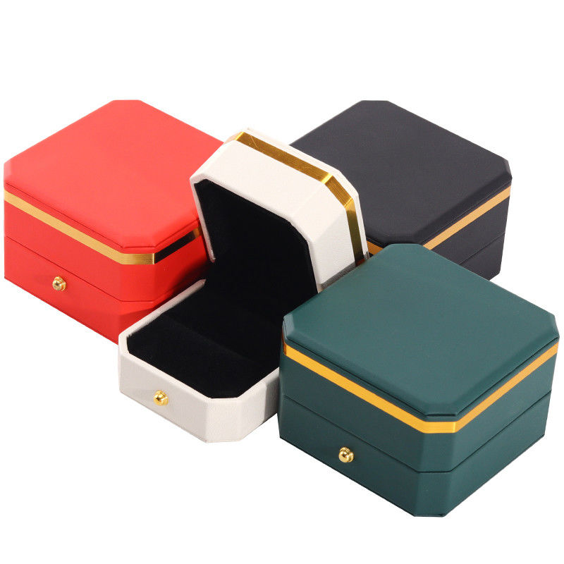 Multiple Colors Octagonal PU Leather Jewelry Packaging Case With Gold Trim Decor