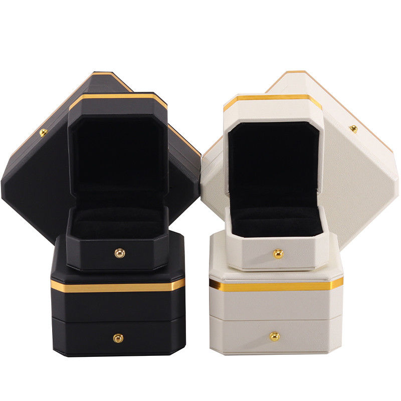 Multiple Colors Octagonal PU Leather Jewelry Packaging Case With Gold Trim Decor
