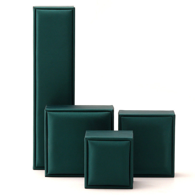 Custom Luxury Velvet Jewelry Packaging Box Green PU Leather Necklace and Ring Hanhong