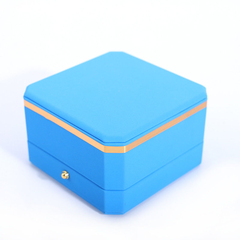 Blue PU Leather Gift Wrap Jewelry Box for Hanhong Octagonal Metal Button Custom Logo