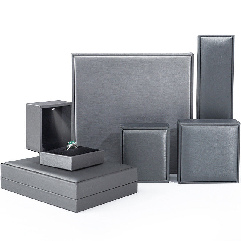 Grey Lightweight Leather LED Jewelry Box Luxury Packaging For Bracelet Necklace Ring