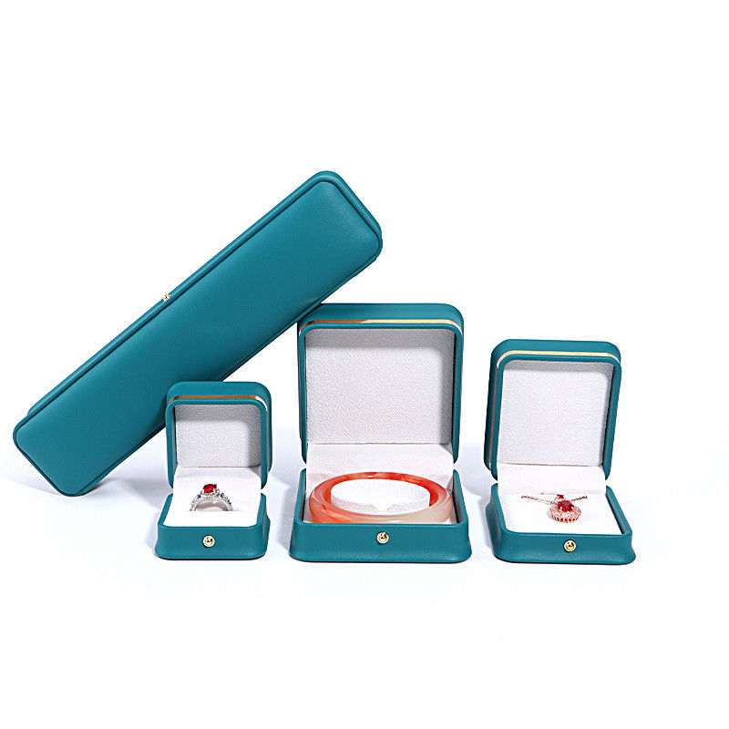 Custom Logo Dark Green Leather Jewelry Box with Hanhong Packaging and Velvet Lining