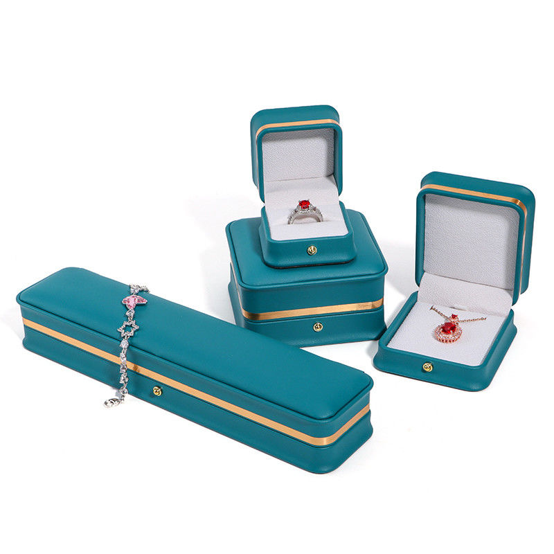 Custom Logo Dark Green Leather Jewelry Box with Hanhong Packaging and Velvet Lining