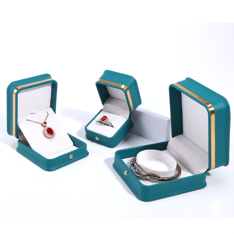 Custom Logo Dark Green Leather Jewelry Box with Hanhong Packaging and Velvet Lining