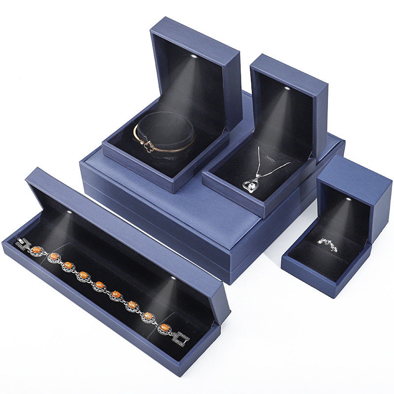 High End Brushed Grain LED Jewelry Box , PU Leather Ring Box With Light Inside
