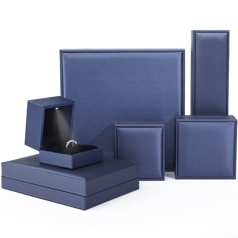 High End Brushed Grain LED Jewelry Box , PU Leather Ring Box With Light Inside
