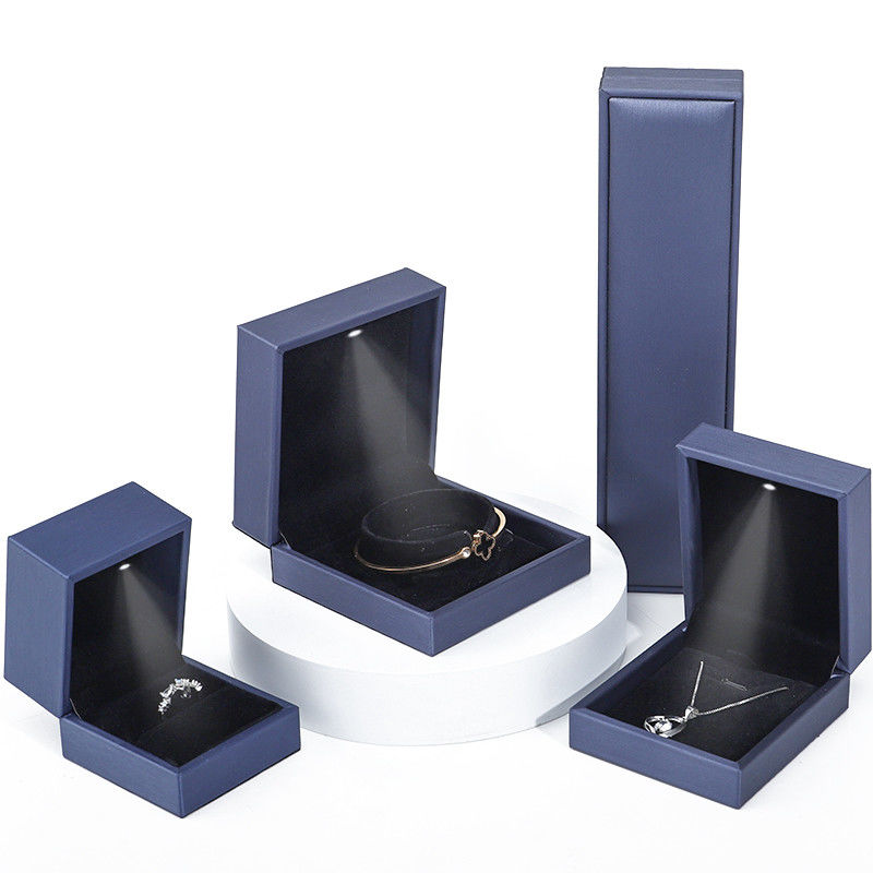 High End Brushed Grain LED Jewelry Box , PU Leather Ring Box With Light Inside