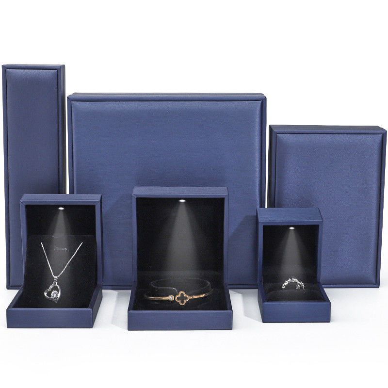 High End Brushed Grain LED Jewelry Box , PU Leather Ring Box With Light Inside