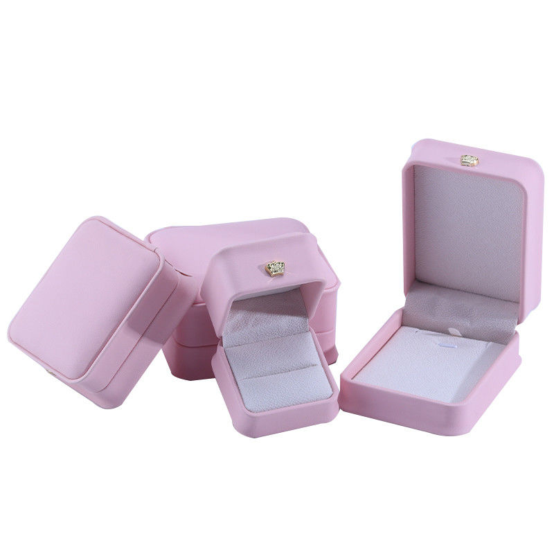 Pink Stud Earrings Bracelet Necklace Ring Jewelry Box with Customized Size PU Leather