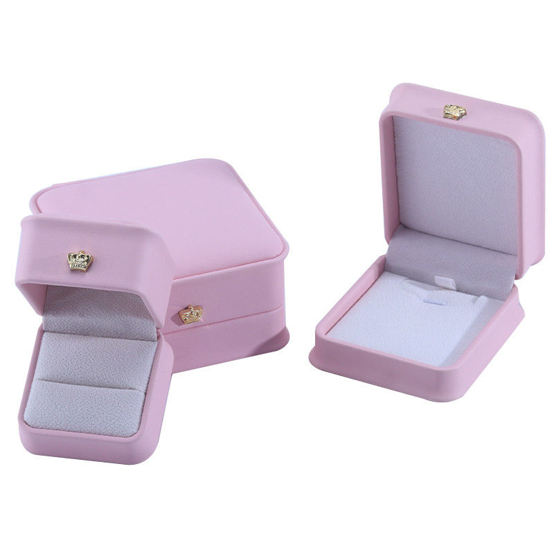 Pink Stud Earrings Bracelet Necklace Ring Jewelry Box with Customized Size PU Leather