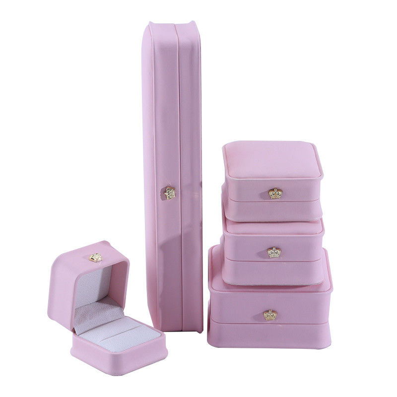 Pink Stud Earrings Bracelet Necklace Ring Jewelry Box with Customized Size PU Leather