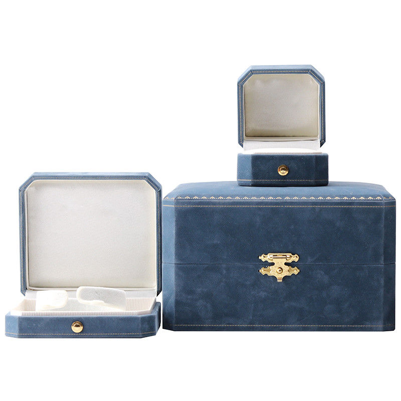 Light Blue Velvet Jewelry Box for Customized Luxury Necklace and Bracelet Packaging