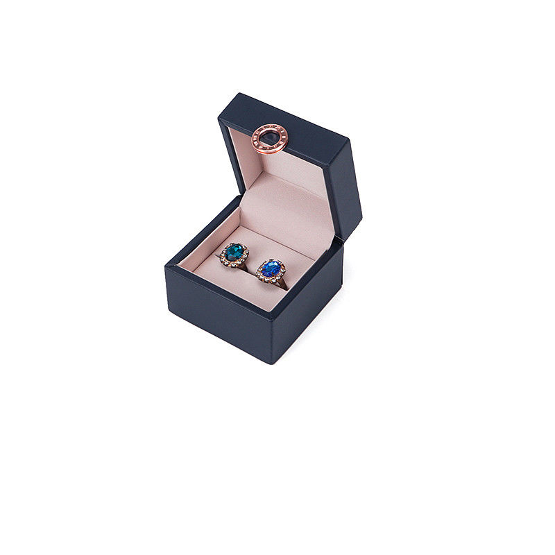 Blue Four-Leaf Clover Luxury PU Leather Jewelry Box with Custom Logo and Hot Stamping