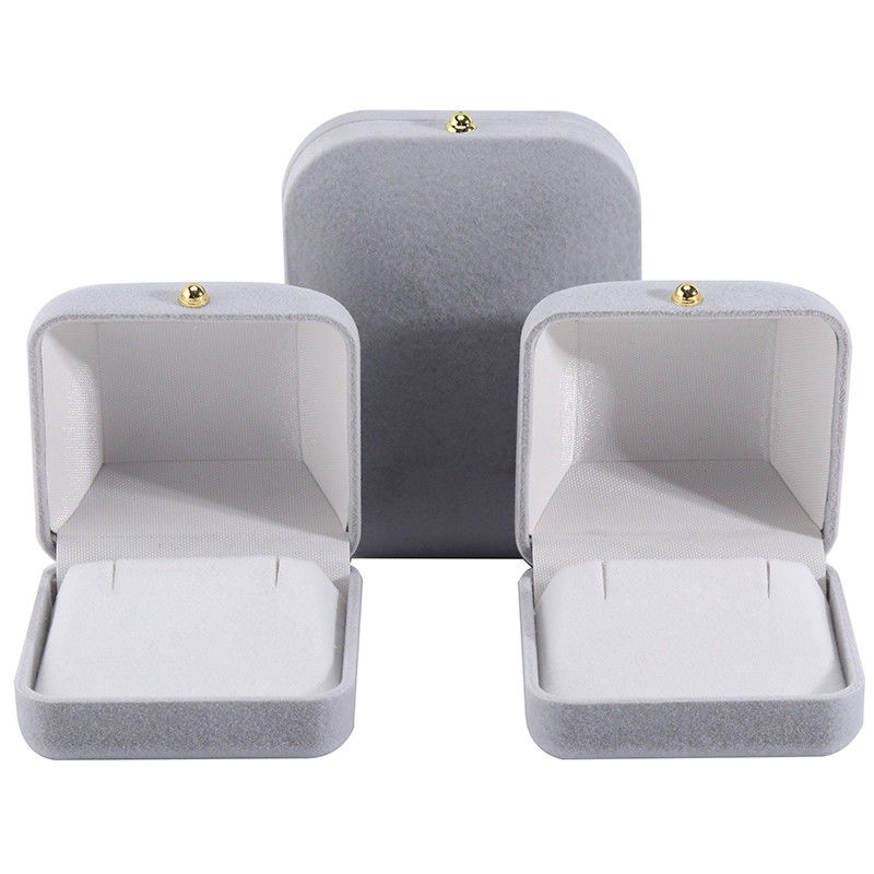 Hanhong Gray Velvet Rectangle Jewelry Box for Bracelet Earrings Necklace Ring Custom