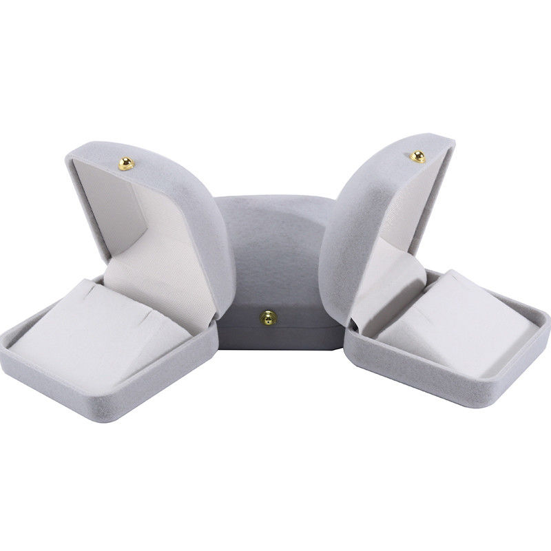 Hanhong Gray Velvet Rectangle Jewelry Box for Bracelet Earrings Necklace Ring Custom