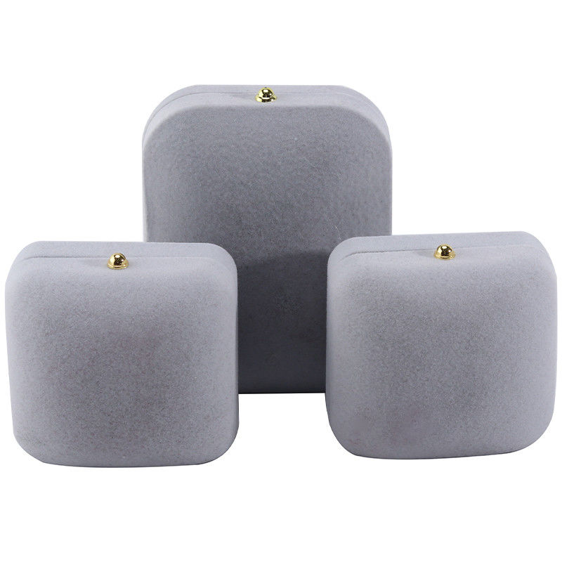 Hanhong Gray Velvet Rectangle Jewelry Box for Bracelet Earrings Necklace Ring Custom