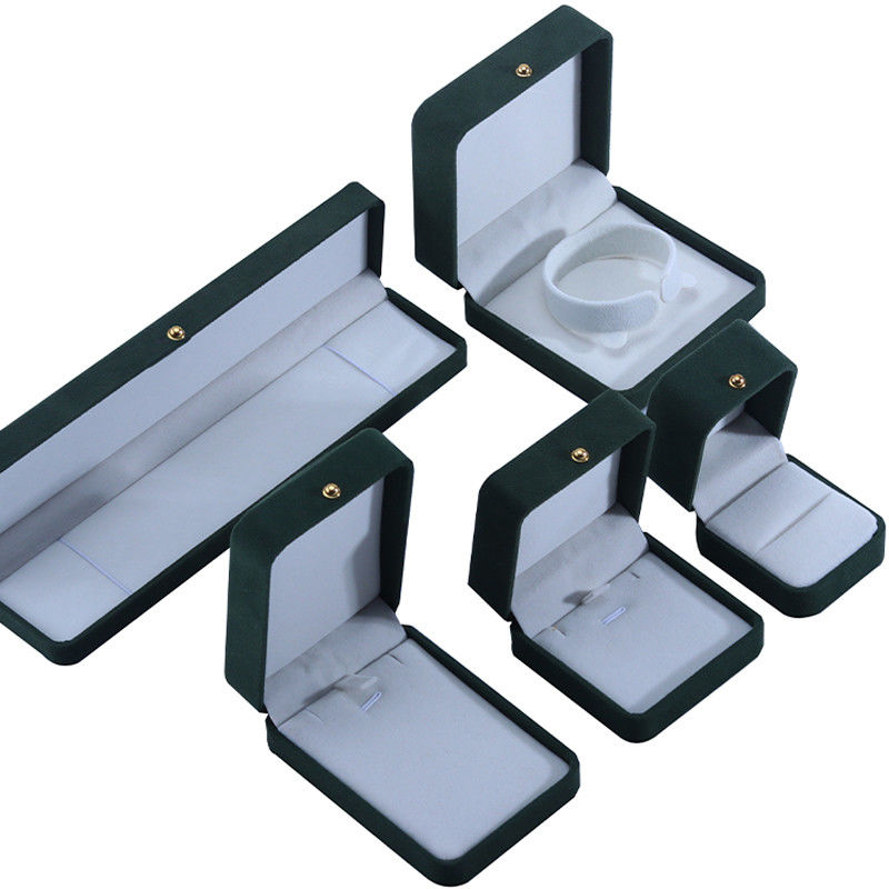 Custom Logo Green Velvet Jewelry Packaging Box for Necklace Bracelet Earrings Ring